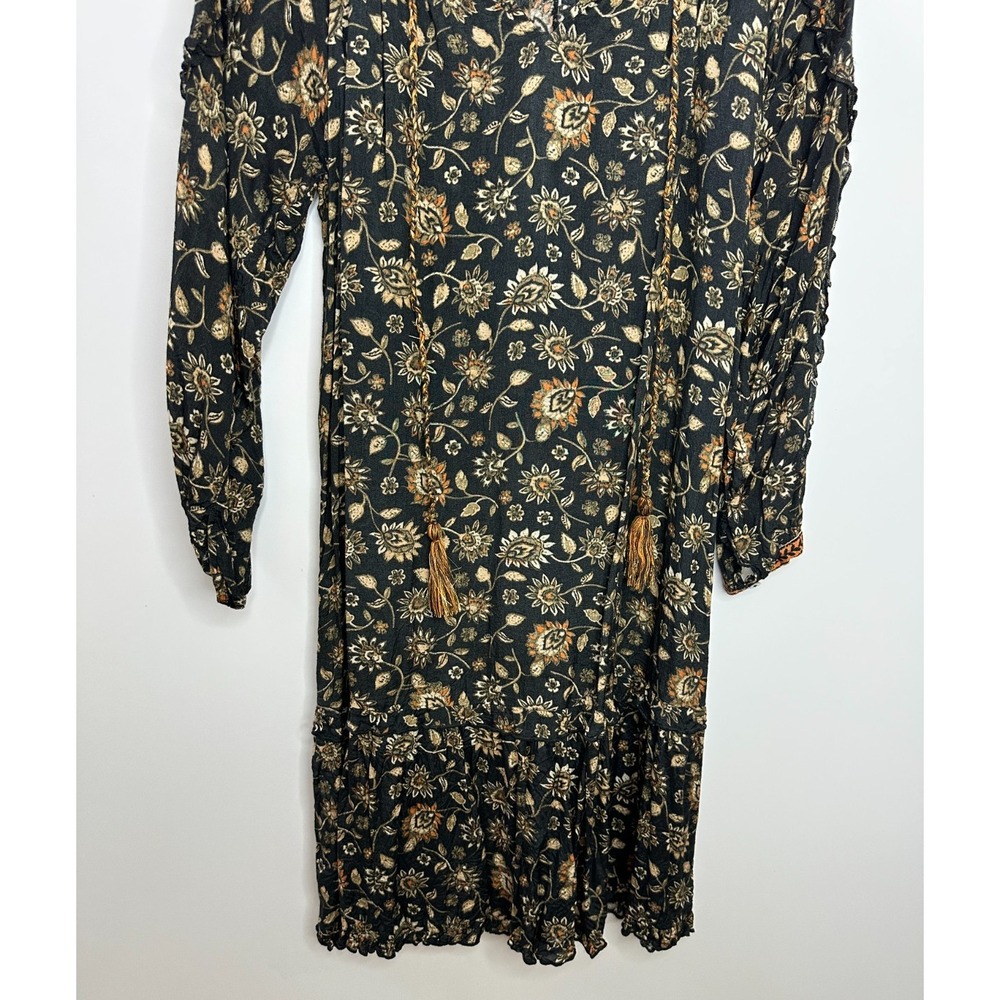 Natural Life Floral Tassel Long Sleeve Boho Shift Dress Small Ruffle Boho Fall - Picture 5 of 13